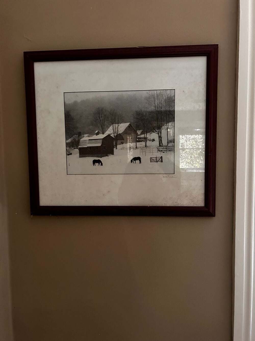 J. Kevin White Signed Framed Winter Farm Horses Photography Print